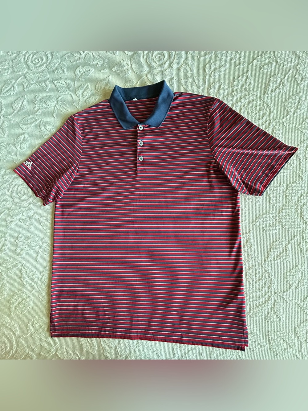 Adidas Golf Polo Shirt Mens M Striped Red Blue Performance Short Sleeve